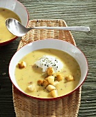 Swede soup with cream and croutons