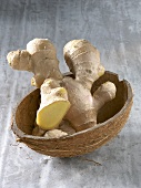 Ginger root in coconut shell