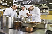 Chefs examining the contents of a soup ladle