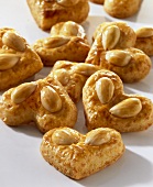 Heart-shaped cheese pastries with almonds