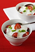 Strawberries with yoghurt and lemon balm