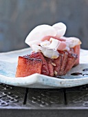 Fried watermelon with raw ham