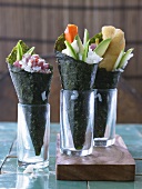 Three temaki sushi