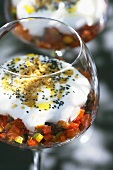 Ratatouille with sour cream in glasses