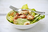 Caesar salad with chicken, avocado and croutons