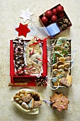 Assorted Christmas biscuits (overhead view)