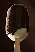 Coating an ice cream on a stick with chocolate