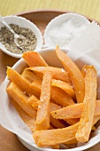 Sweet potato chips with salt and pepper