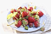 Fresh organic strawberries on plate