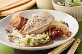 Pheasant breast with cabbage, bacon and cranberries