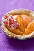 Apricot tart with sugared redcurrants