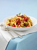Ribbon pasta with mince and tomatoes