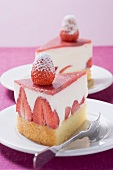 Two pieces of strawberry yoghurt cake