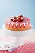Strawberry yoghurt cake on cake stand