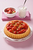 Strawberry flan, whipped cream, fresh strawberries