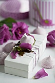 A gift box with raspberry meringues