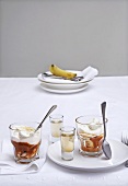 Banoffee pudding (banana-toffee pudding) with vanilla vodka