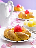 Saffron 'Hefezopf' (sweet bread from southern Germany) with an Easter egg