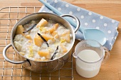 Rice pudding with vanilla and peaches