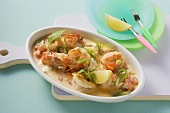 Prawns with a sheep's cheese sauce