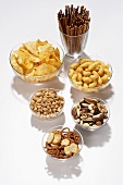 Assorted nibbles in glass bowls