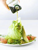 Grapefruit and iceberg lettuce with avocado and jalapeno