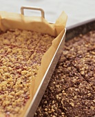 Chocolate cake with hazelnut; rolled oat cake with jam