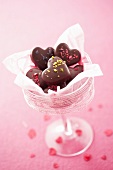 Heart-shaped marzipan chocolates