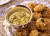 Sabudana wada (sago and potato balls, India) with dip