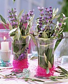 Lavender and olive branches in vases