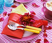 Place-setting with dahlia and place card