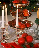 Christmas decoration with candlestick & tiered silver stand