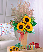 Sunflowers with meadow grasses