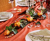 Roses and ivy as festive table garland