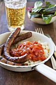 Pap and boerewors (Maize porridge with grilled sausage, South Africa)