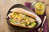 Turkey breast and fruity potato salad in a sandwich