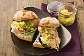 Turkey breast and fruity potato salad in a sandwich