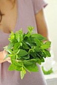 Woman holding a bunch of mint