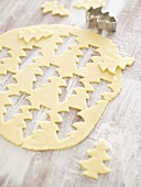 Christmas tree shapes cut out of sweet pastry