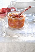 Rhubarb and ginger chutney in screw-top jar