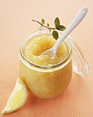 Lemon and banana jam in preserving jar