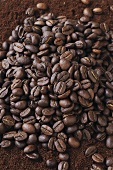 Coffee beans on ground coffee