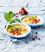 Crème brûlée with pomegranate seeds