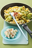 Pasta with cabbage and feta cheese