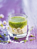 Scallop tartare with pesto in glass