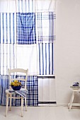Blue and white curtain (made from tea towels)