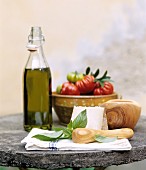 Basil, cheese, tomatoes and olive oil