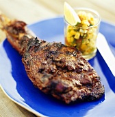Grilled wild boar with pineapple and mango salsa