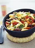 Pasta salad with olives, capers and anchovies