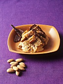 Bread and butter pudding with dried figs and almonds